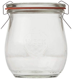 WECK mini tulip jars in pantry showcase organized storage ideas.