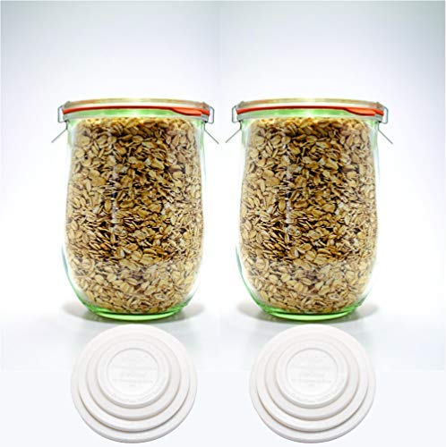 Weck Tulip 1L jar with keep-fresh cover for easy pouring.