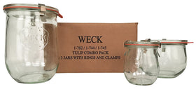 WECK Tulip Jar Combo Pack with lids and clamps for versatile storage.