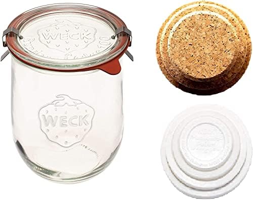 Weck tulip jar with glass lid shown for fresh preservation