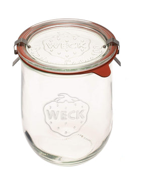 WECK Tulip jar 1L with glass lid stores sourdough starter safely.