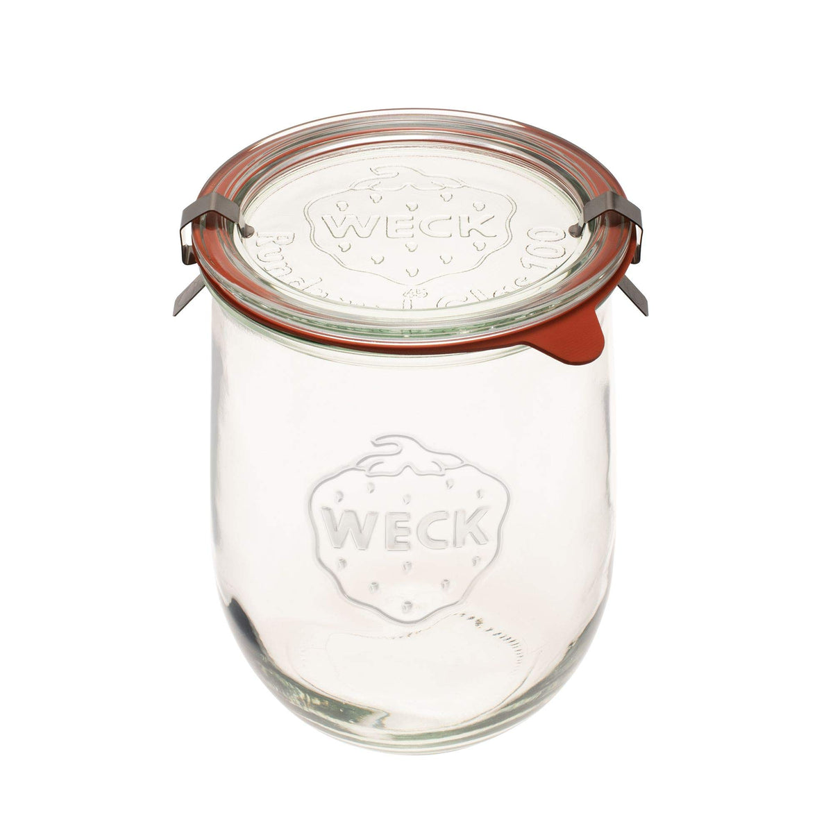 WECK Tulip jar stainless clips secure the lid and seal