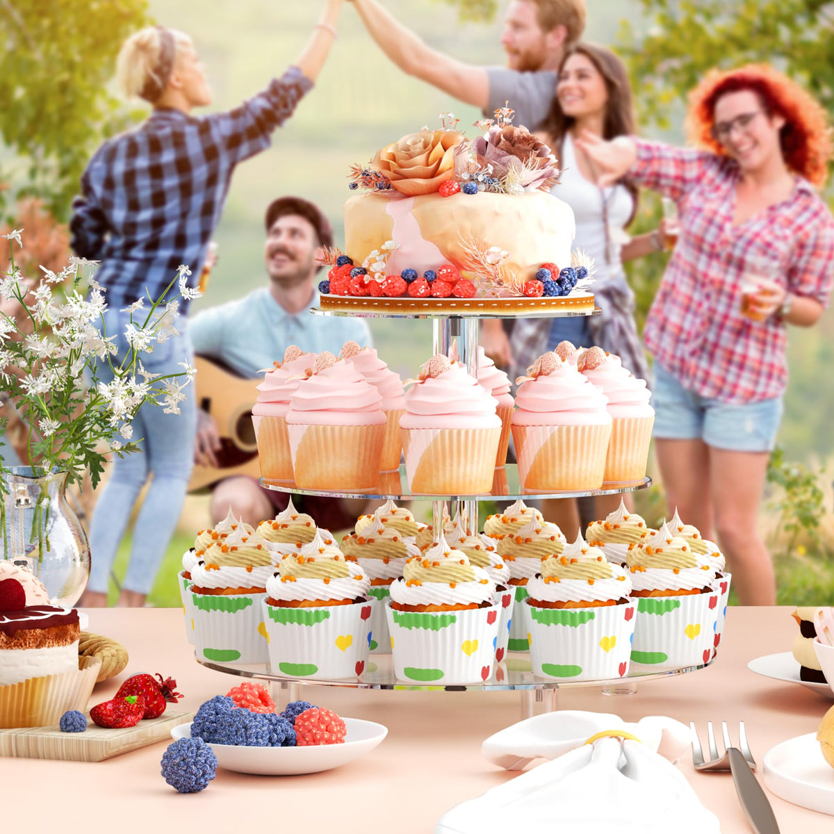 WeddingWish clear dessert tower base highlights cupcakes with an elegant, stable presentation
