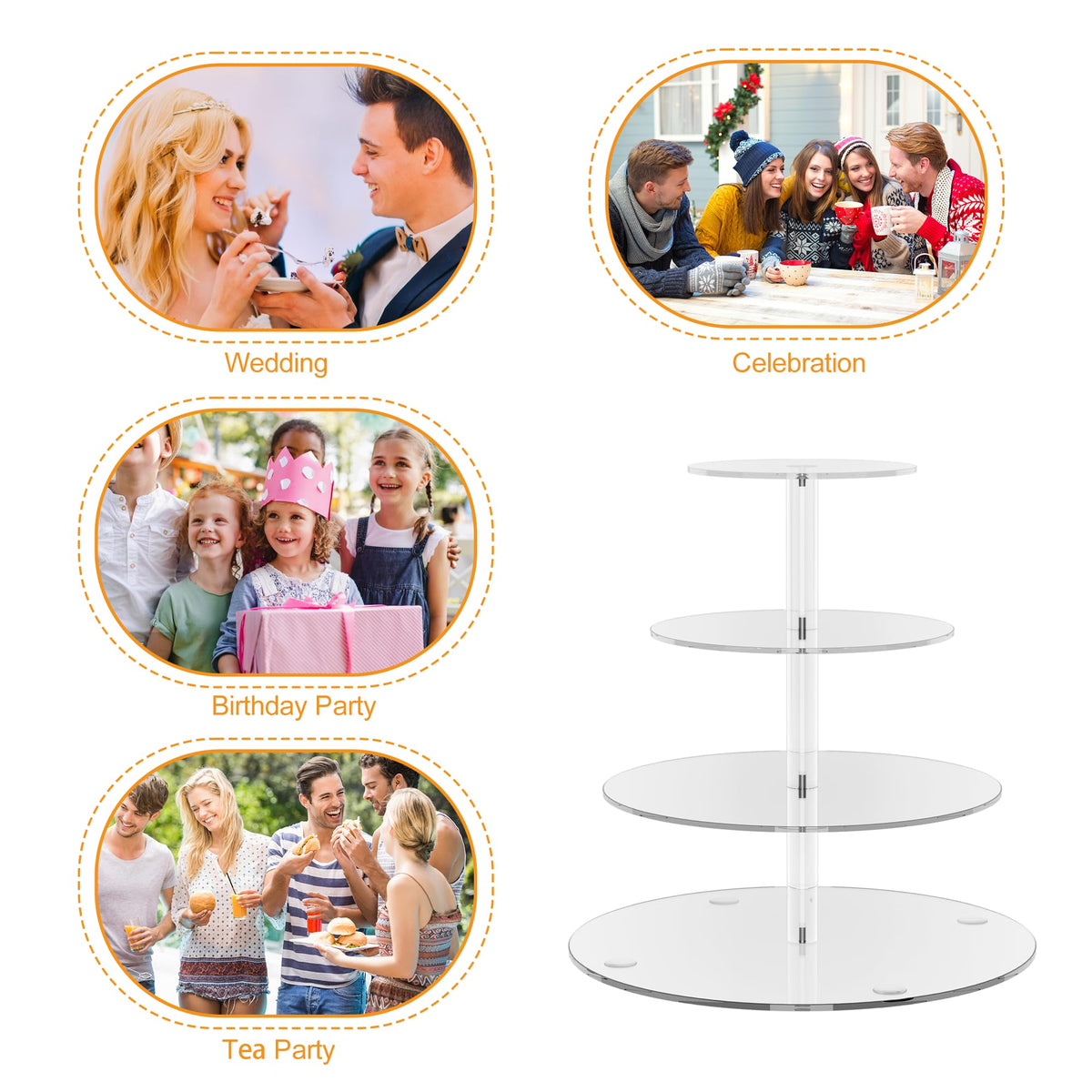 WeddingWish multiuse stand suitable for cakes, cookies, and drinks at events.