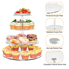 WeddingWish wedding party dessert table display on a sleek clear acrylic stand.