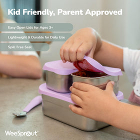 WeeSprout silicone lid close-up showing airtight seal for fresh meals