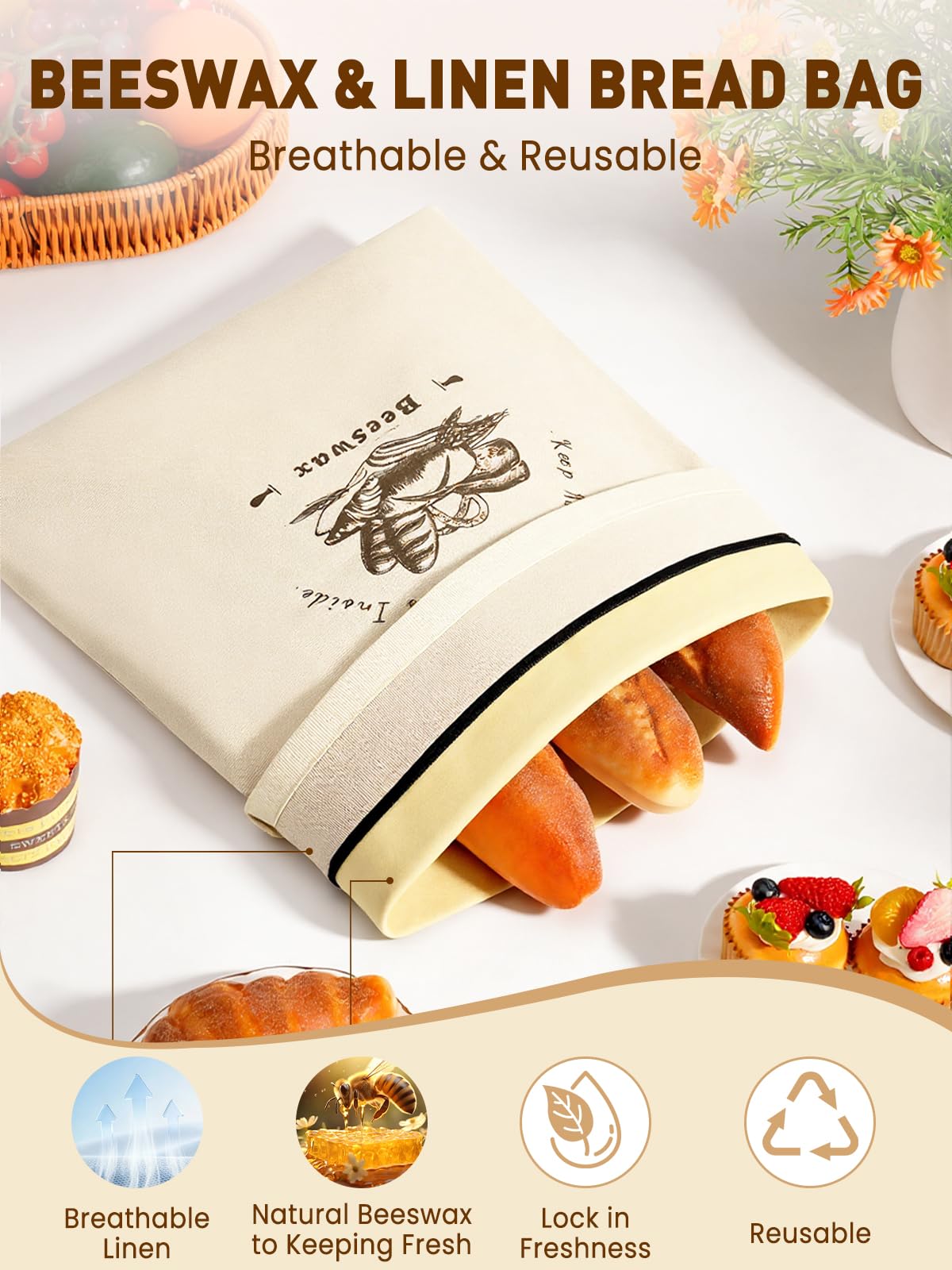 Weenkler bread bag linen fabric close-up highlighting breathable storage