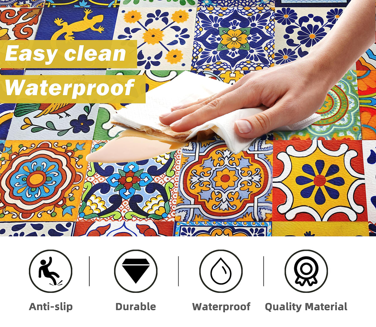 Water and oil resistant surface is easy to wipe clean after spills