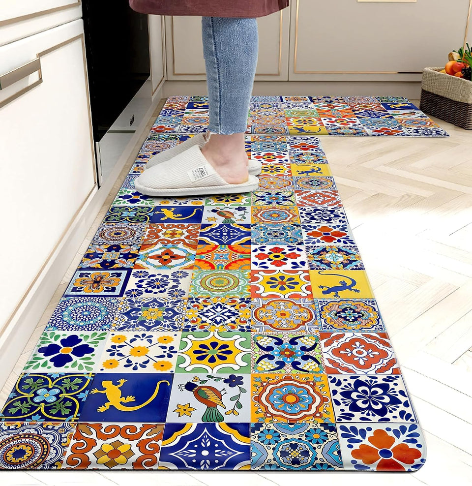 Weesire Boho kitchen rug set memory foam adds anti-fatigue comfort at the sink