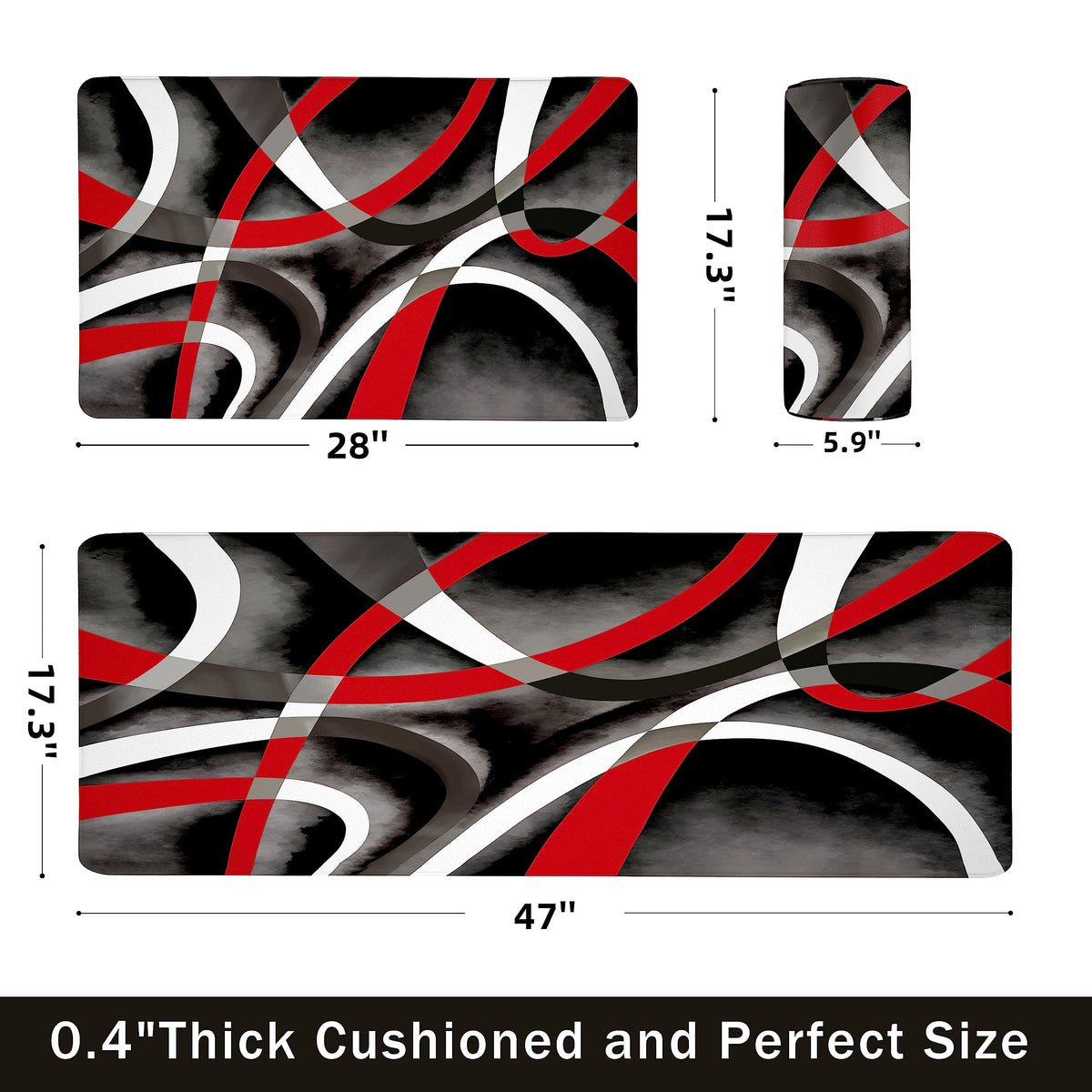 Weesire red circle kitchen mat 17.3x28 close-up showing non-slip backing.