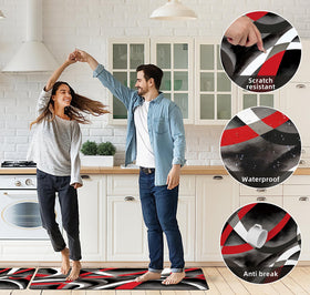Weesire red circle kitchen mat 17.3x47 close-up highlights beveled edge.