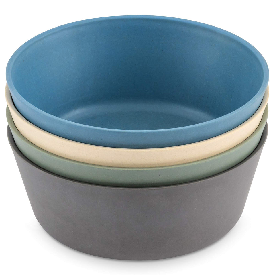 WeeSprout bamboo kid bowls blue on table for easy self-feeding