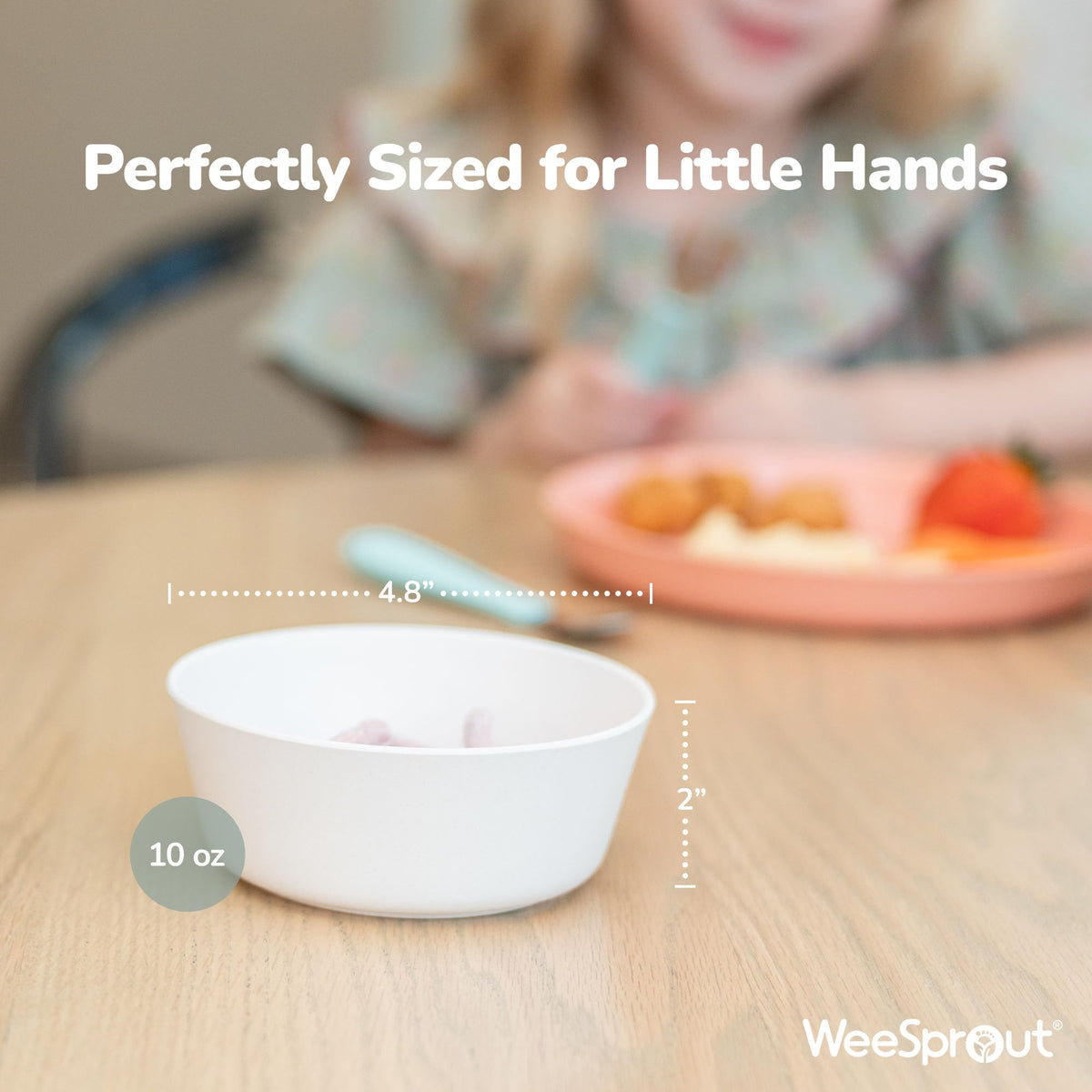 WeeSprout bamboo kid bowls green on table for balanced portions