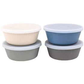 WeeSprout blue bamboo bowls with lids for toddler meals and leftovers