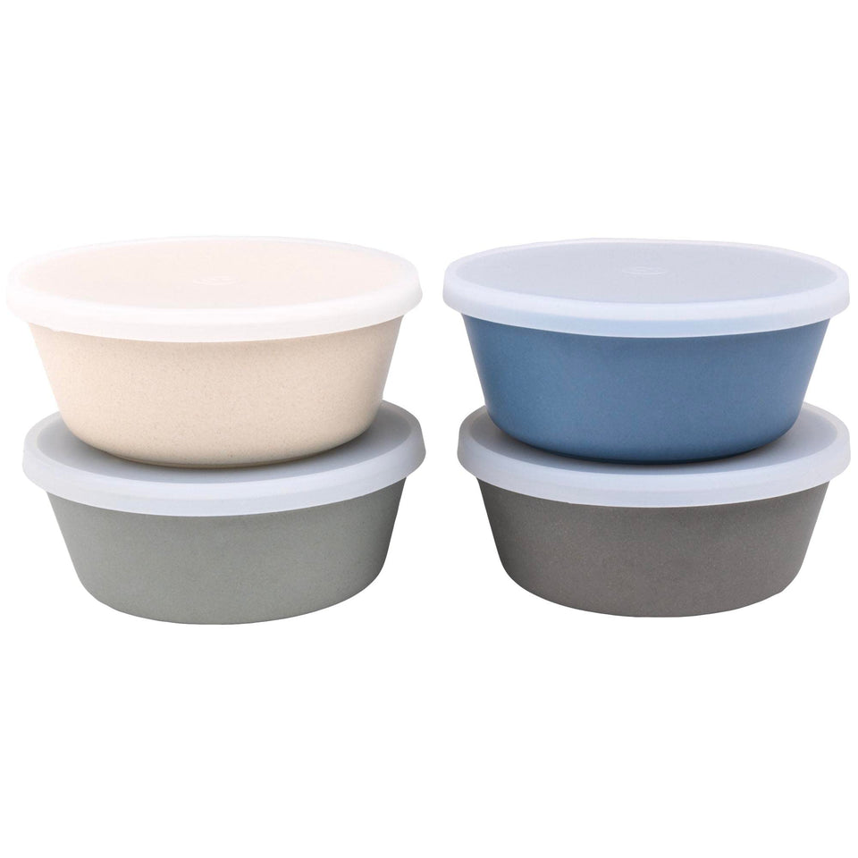 WeeSprout blue bamboo bowls with lids for toddler meals and leftovers