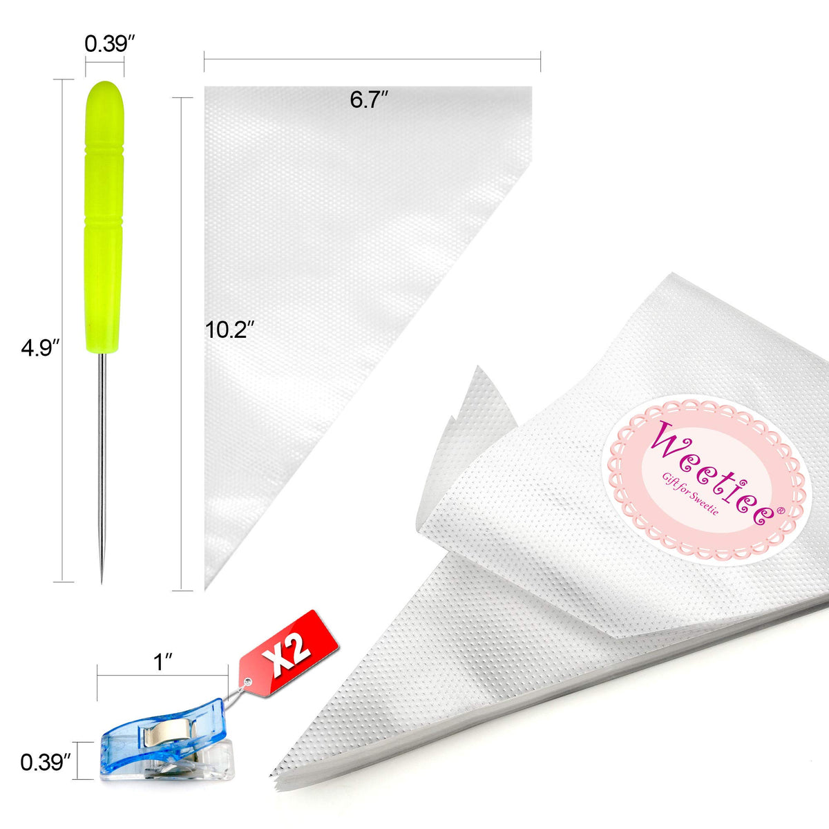 Weetiee tipless piping bags with textured grip improve control during decorating.