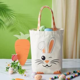 Weewooday Easter tote bag with orange bunny design for cute gift baskets