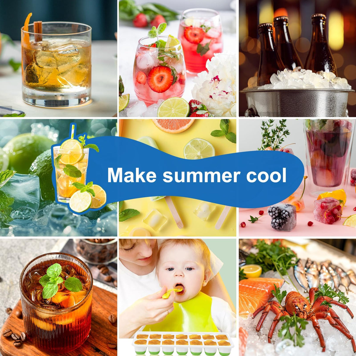 Weftnom ice cubes for coffee, cocktails, and baby food meal prep.