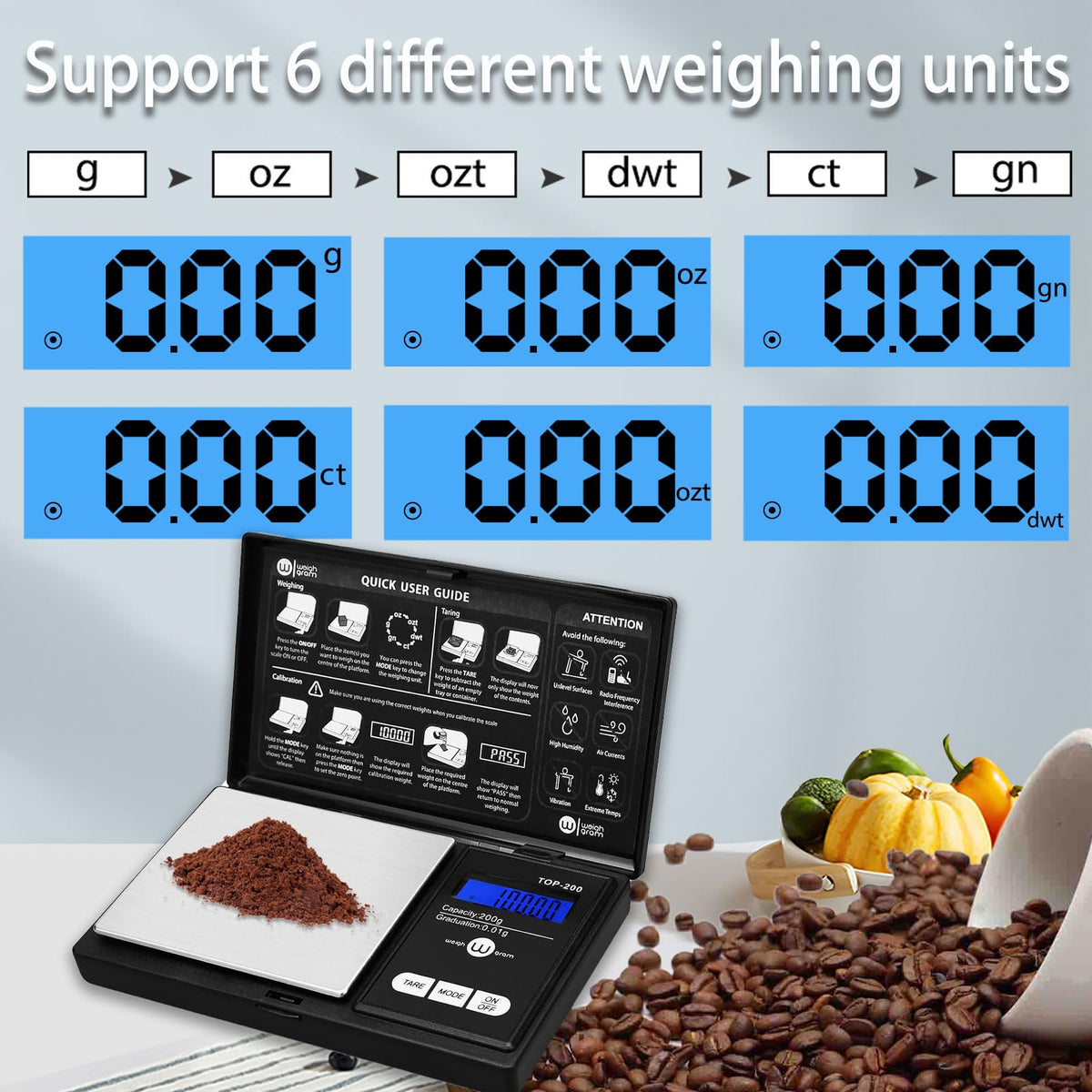 Weigh Gram backlit LCD display for clear readings in any lighting