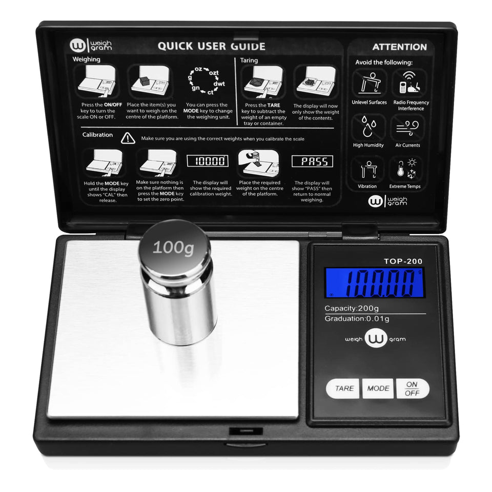 Weigh Gram pocket scale with protective cover for portable precision weighing