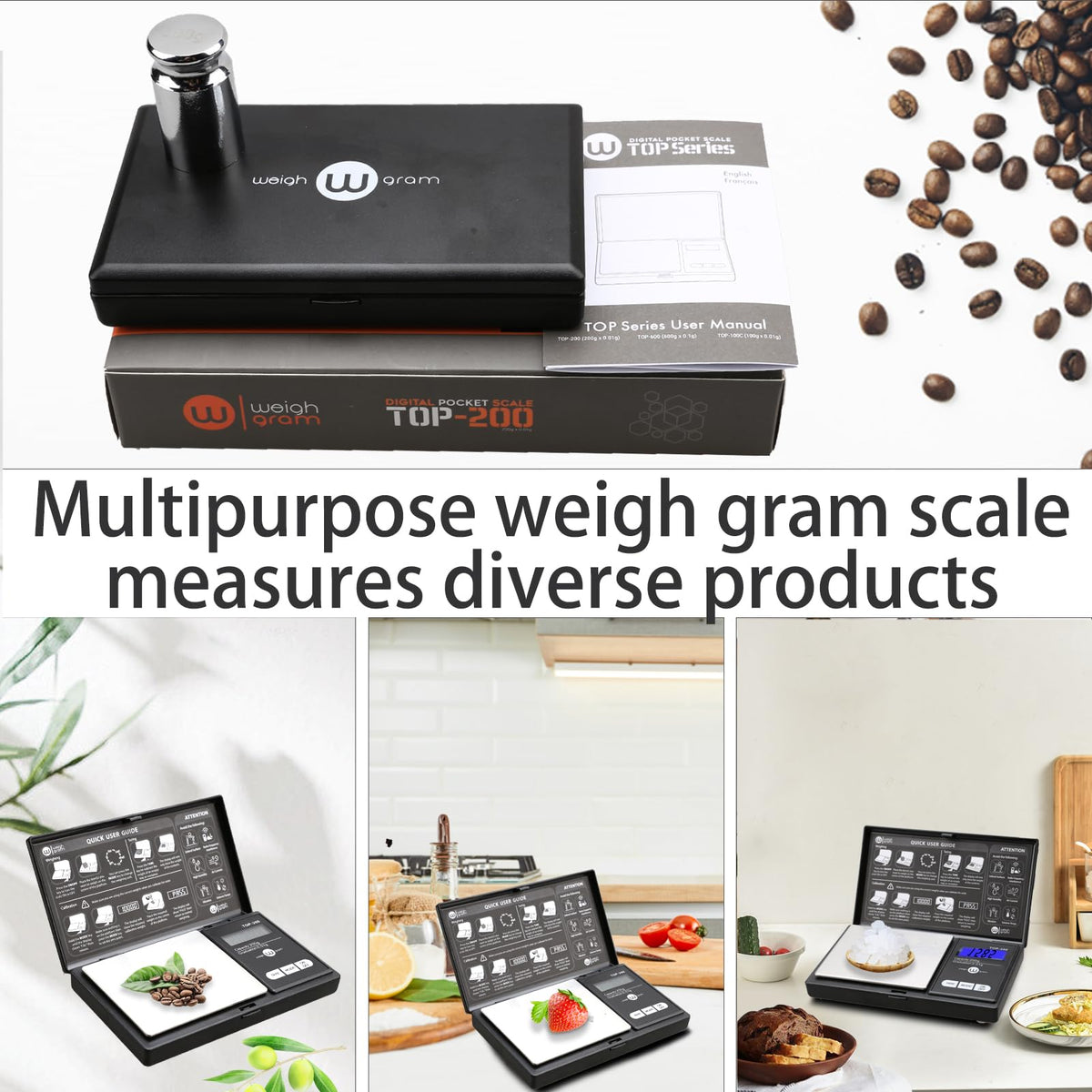 Weigh Gram six-unit modes including g, oz, ozt, dwt, ct, gn