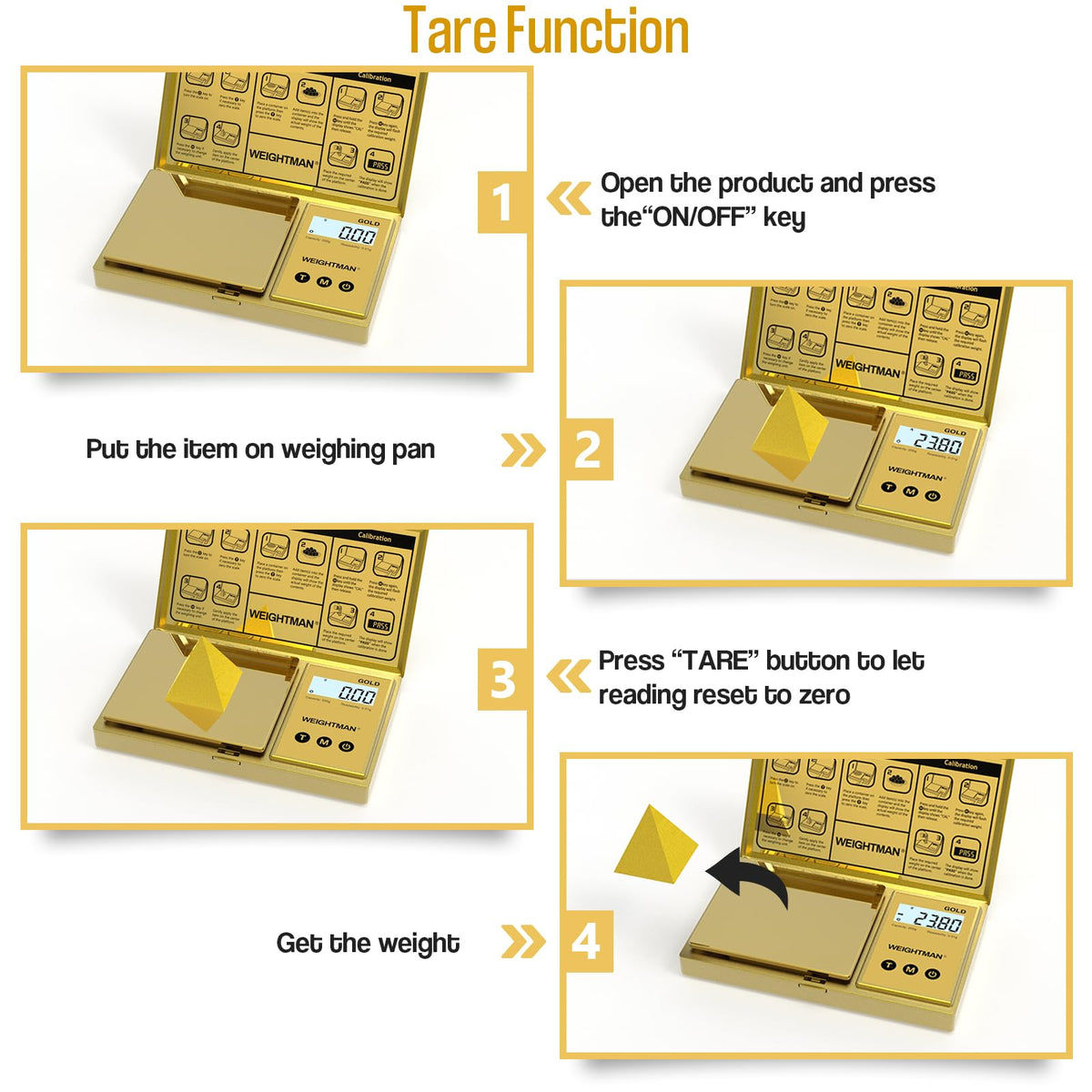 WEIGHTMAN tare function demonstrated for accurate net weight results.