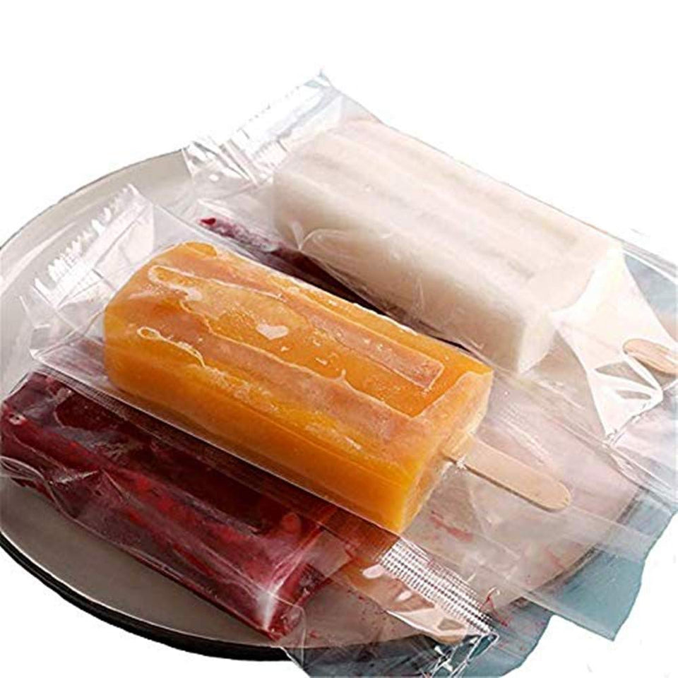 Weilan popsicle bags in clear plastic for neat freezing and easy visibility