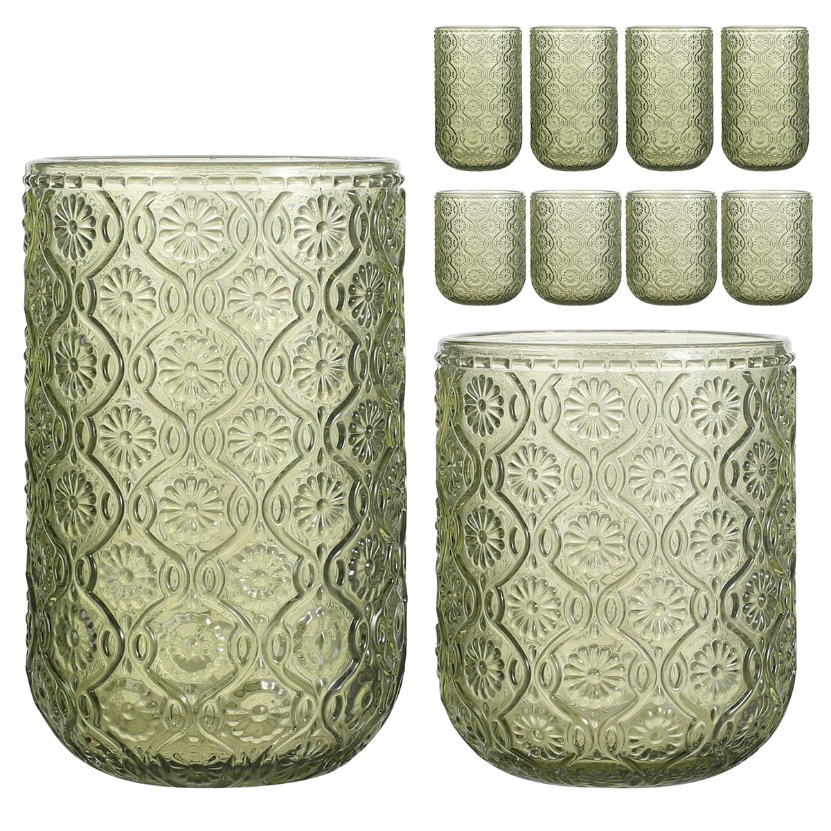 WeirdUncle green begonia highball 14oz—vivid embossed pattern for stylish cocktails.