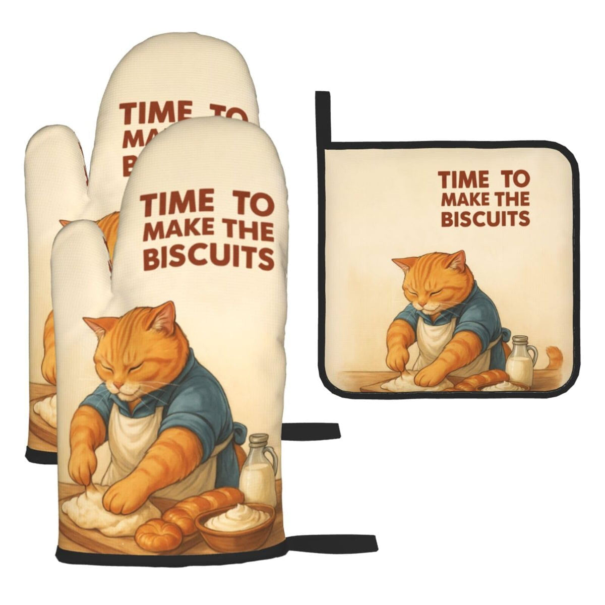 Weiscode cute cat oven mitt front view, heat-resistant protection for safe cooking.