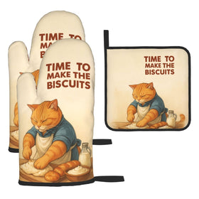 Weiscode cute cat oven mitt front view, heat-resistant protection for safe cooking.