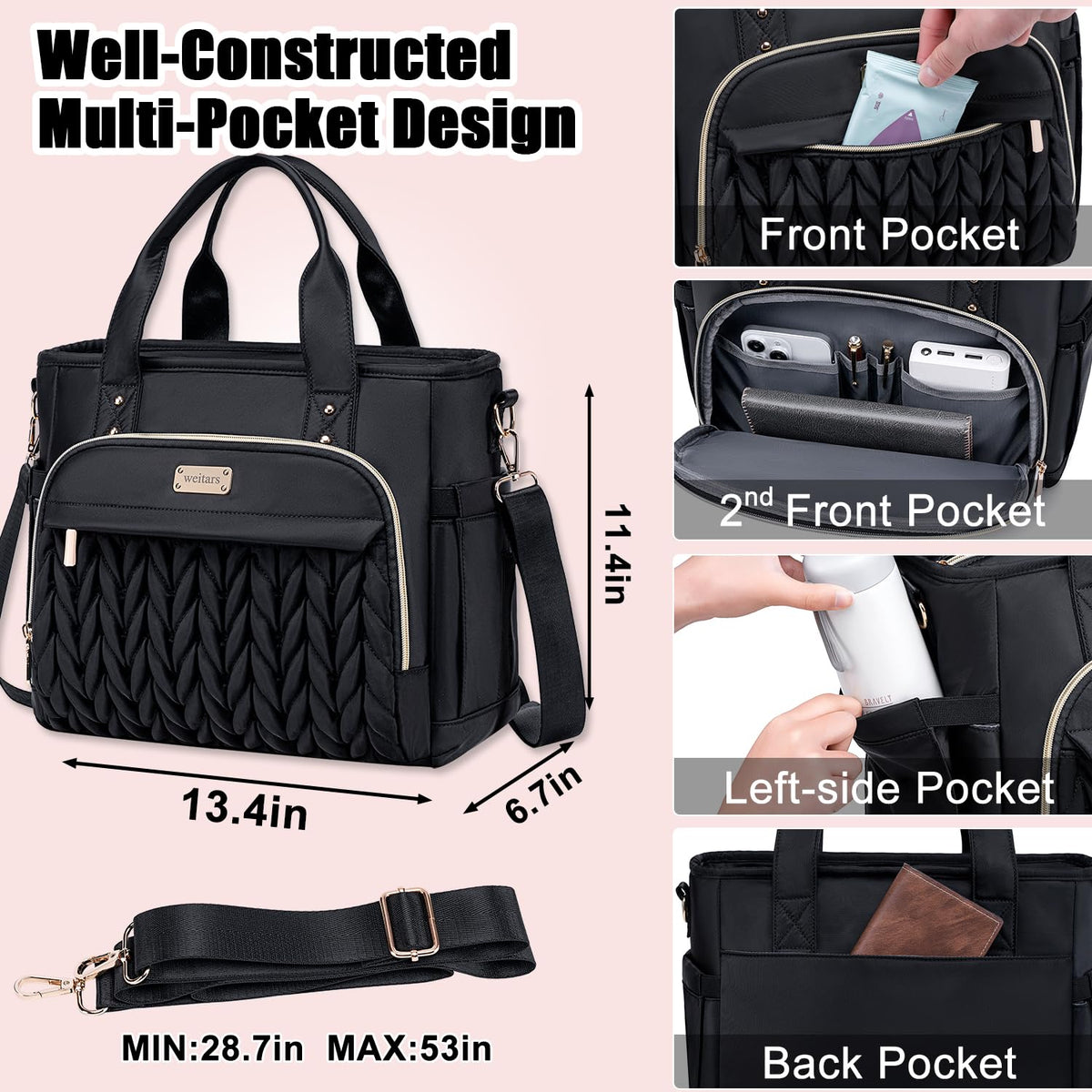 Weitars insulated lunch bag removable shoulder strap offers versatile, comfortable carrying for everyday commuting.