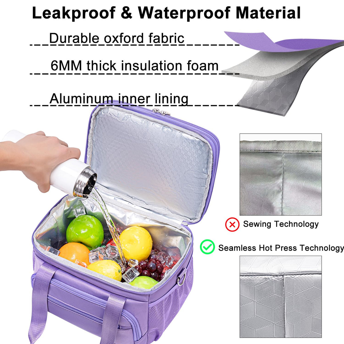 Weitars insulated lunch box foldable upper compartment in purple keeps snacks organized