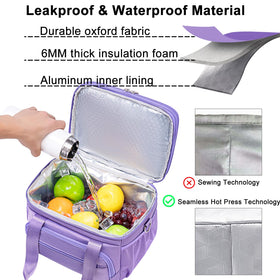 Weitars insulated lunch box foldable upper compartment in purple keeps snacks organized