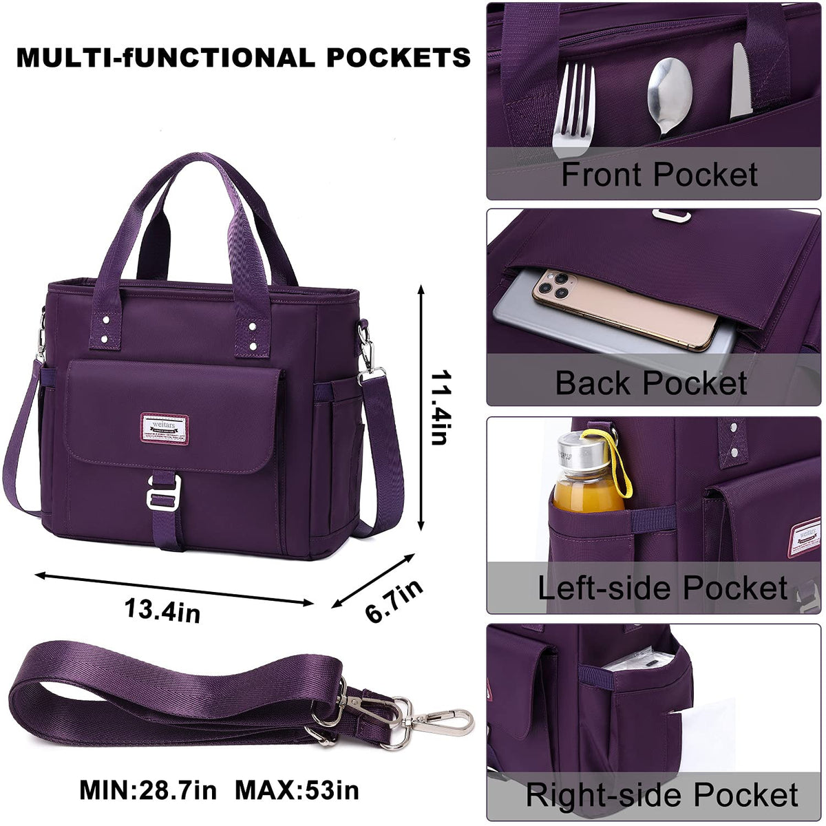 Weitars lunch bag has a removable shoulder strap for versatile carrying.
