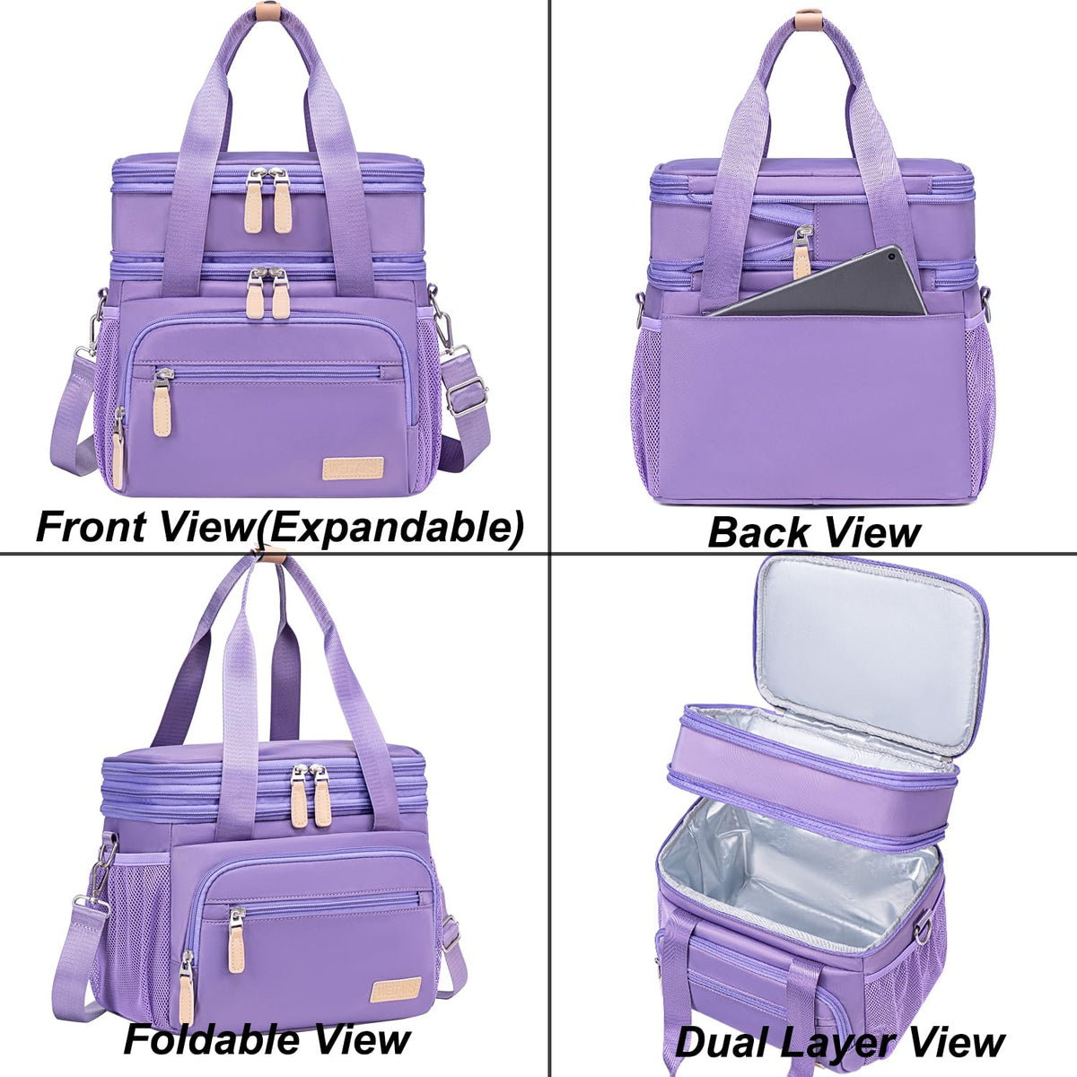 Weitars lunch box wide opening in purple shown for easy packing