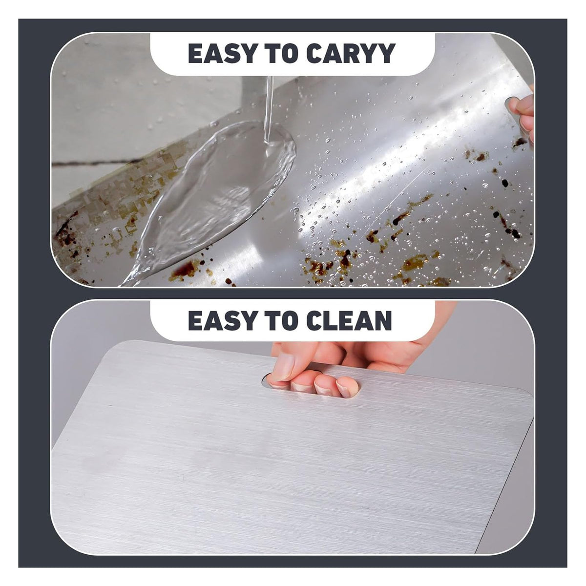 Wekayli stainless steel board with textured meat surface supports hygienic prep.