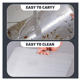 Wekayli stainless steel board with textured meat surface supports hygienic prep.