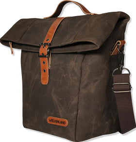 WELKINLAND 6H insulation lunch bag in brown waxed canvas for daily commutes.