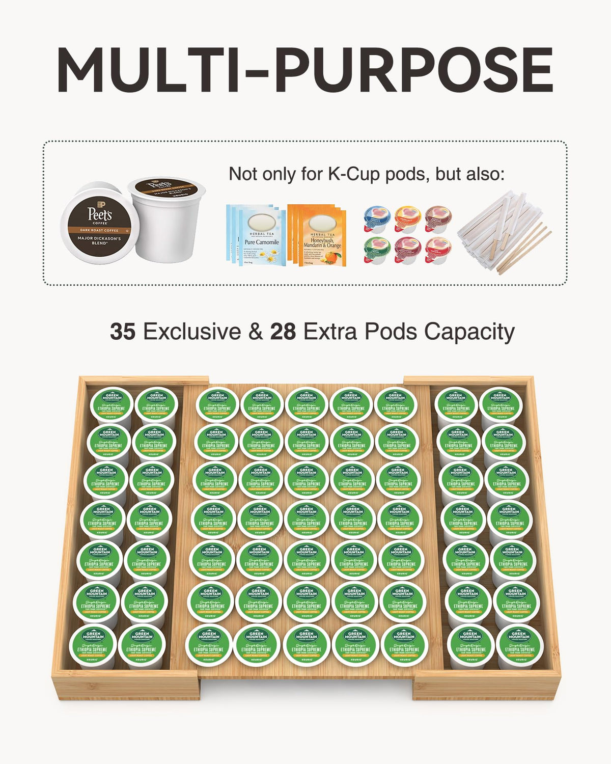 Sturdy construction keeps items securely in place on countertops or in drawers