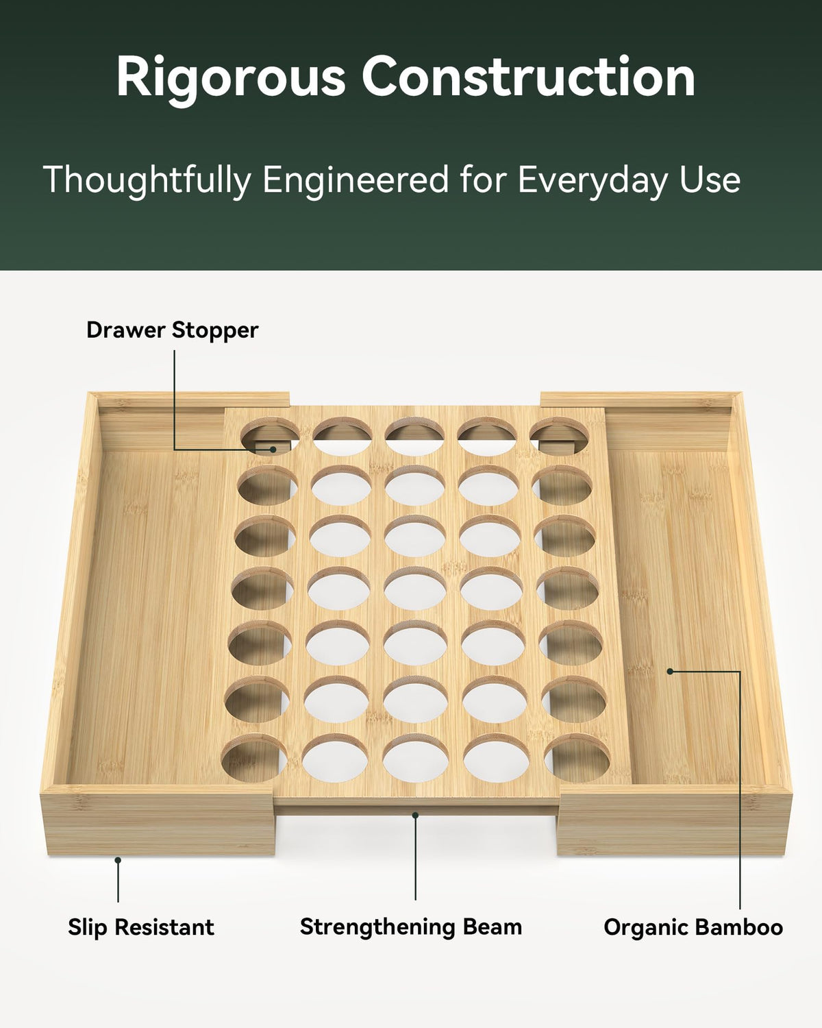 Two adjustable trays store up to 28 additional K-Cups