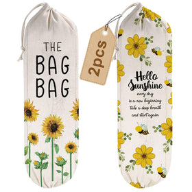 WELLBANEE sunflower bag holder front view keeps plastic bags neatly organized.