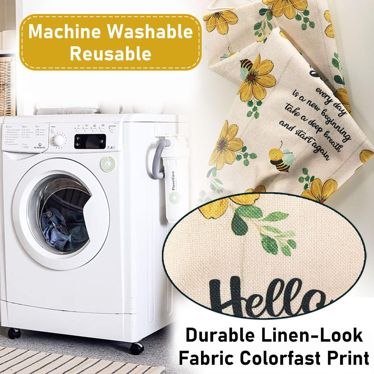 WELLBANEE sunflower pattern decor adds brightness to kitchen.