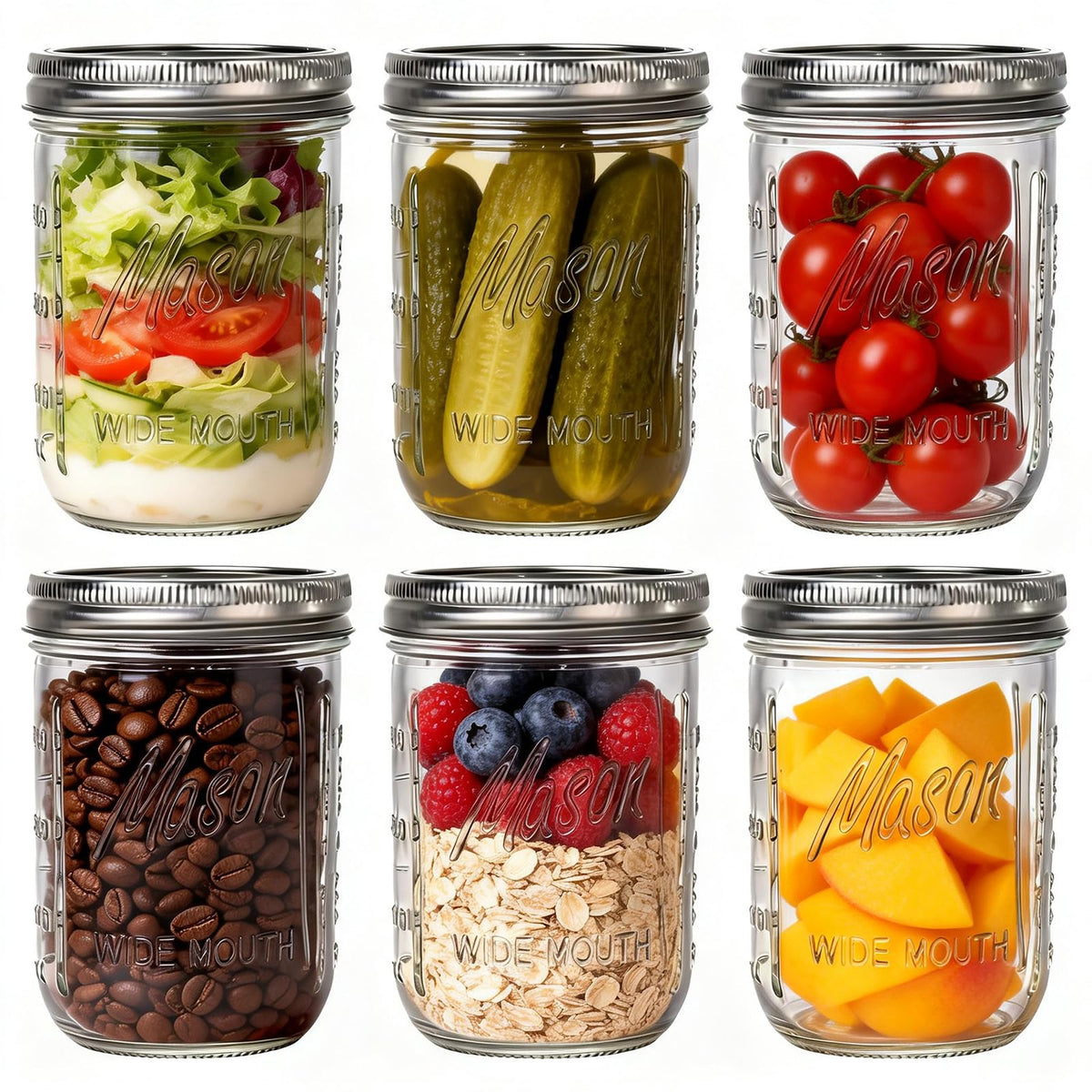 WELLIFE 16oz mason jar wide-mouth shown for easy filling and fast access to contents