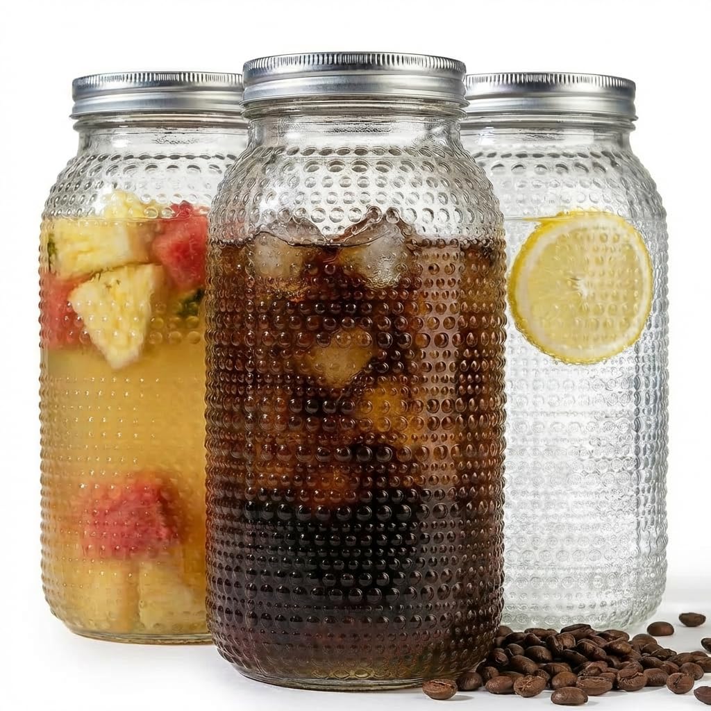 WELLIFE 64 oz mason jar with raised dot texture enhances grip for safe handling