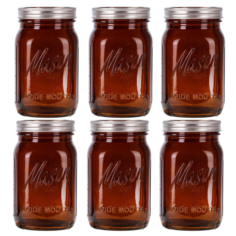 WELLIFE amber 32oz wide-mouth mason jar ready for loading and storage.