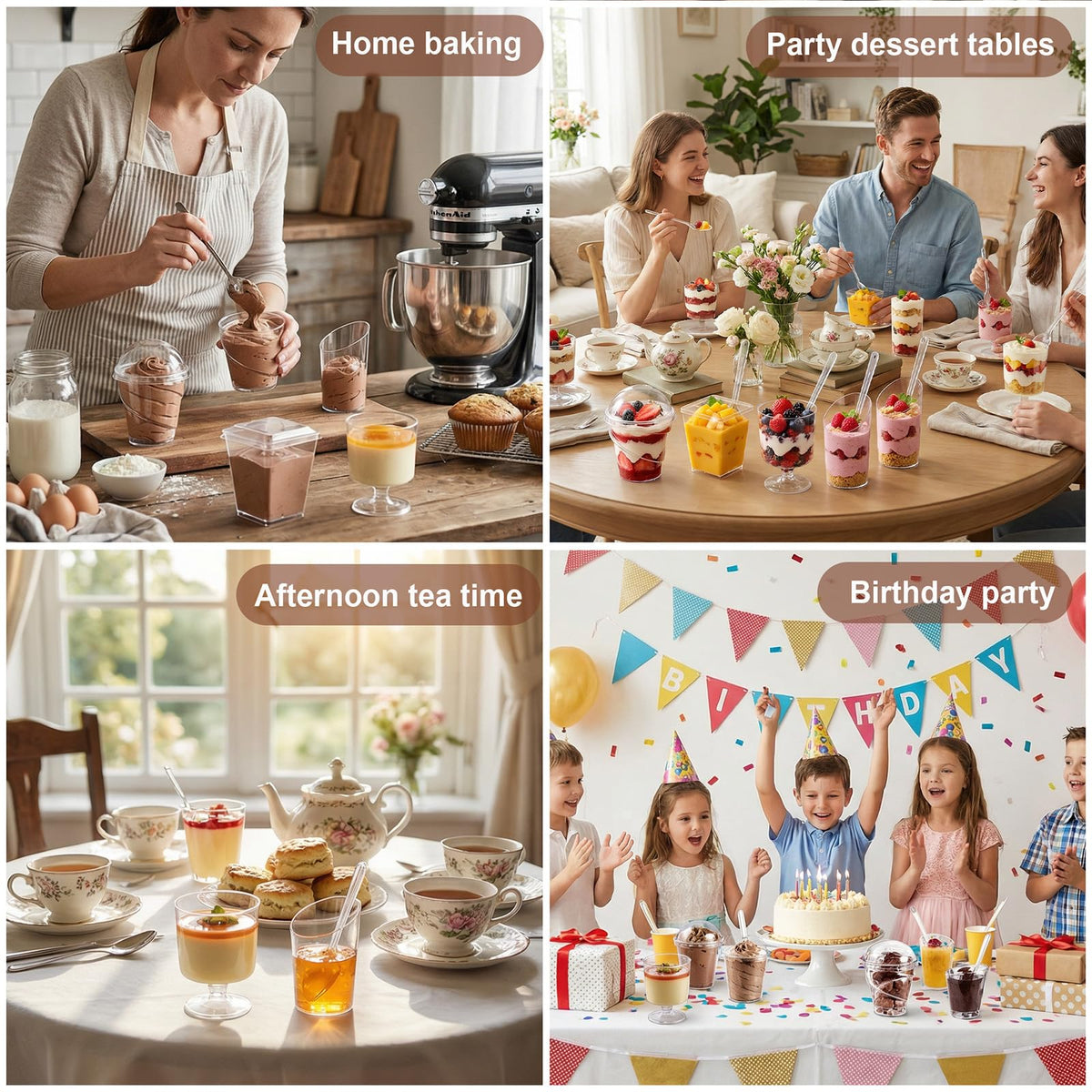 WELLIFE BPA-free clear plastic cups durable for refrigerated desserts and travel