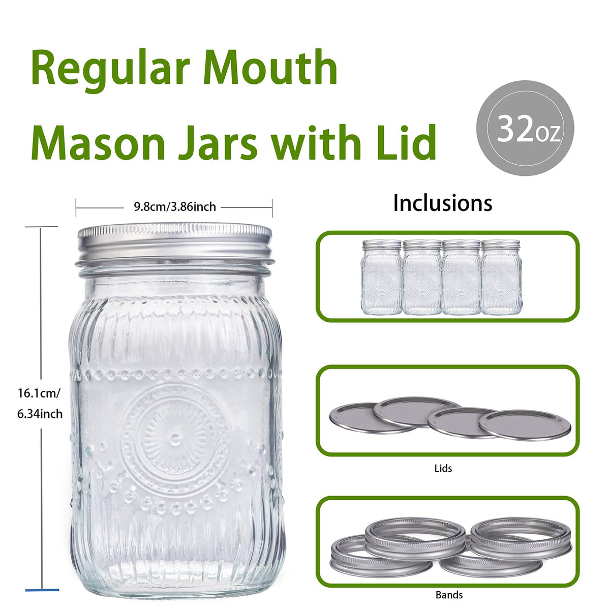 WELLIFE 32oz wide-mouth jars close-up, perfect for oats, smoothies, and layered breakfasts.