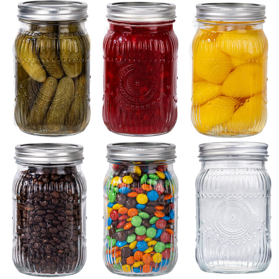 WELLIFE Sunflower Mason Jars 32oz set on kitchen counter, ideal for meal prep and pantry storage.