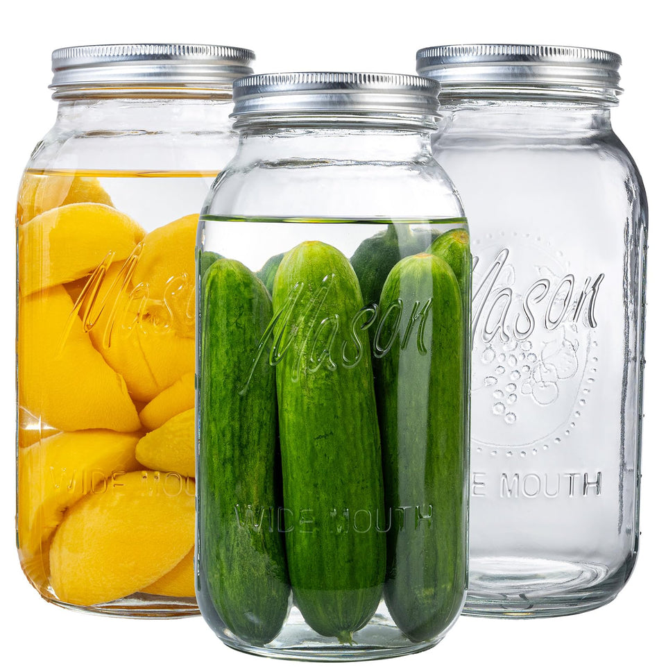 WELLIFE 64oz wide-mouth mason jar trio for batch canning and storage.