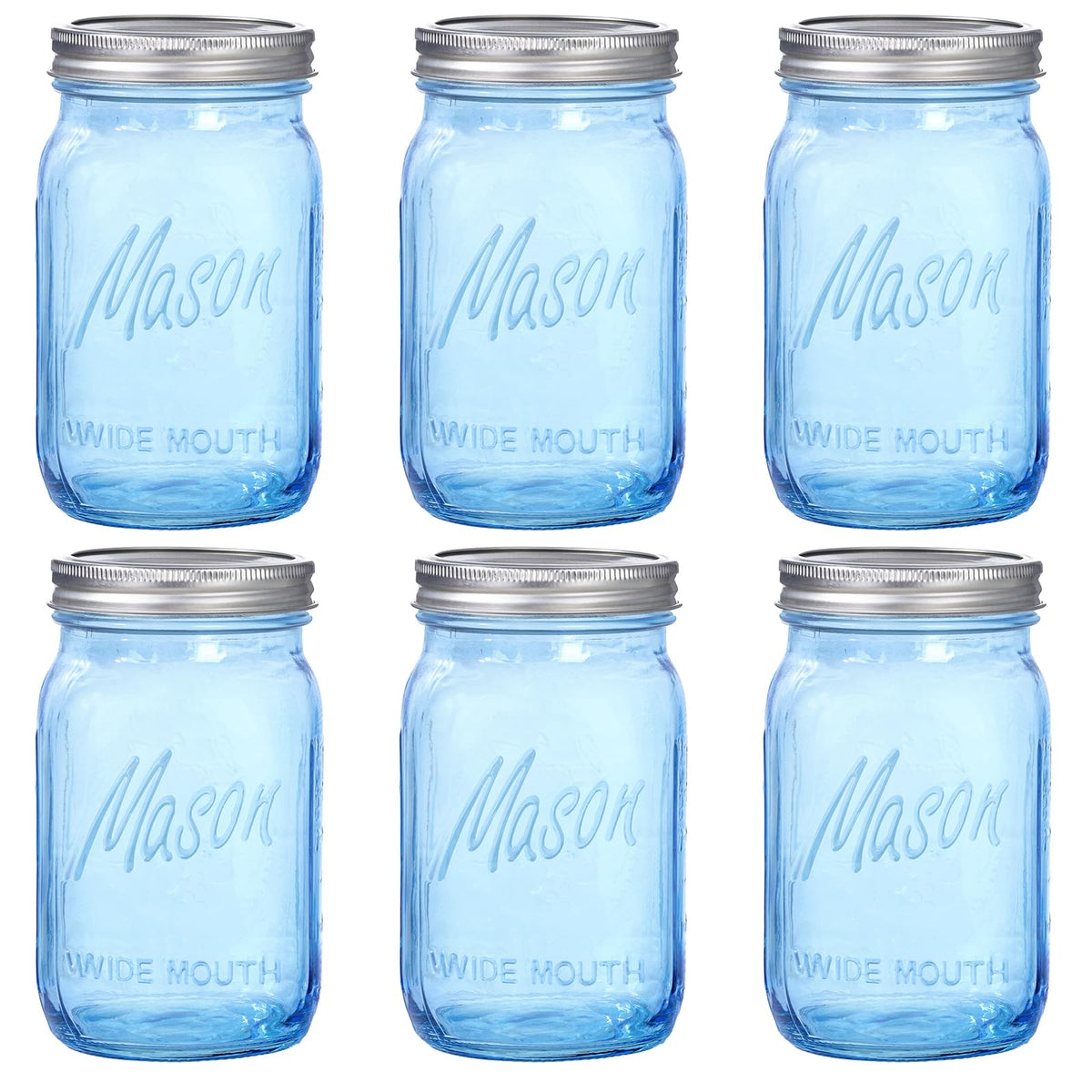 WELLIFE wide-mouth 32oz blue mason jar ready for fresh storage and prep